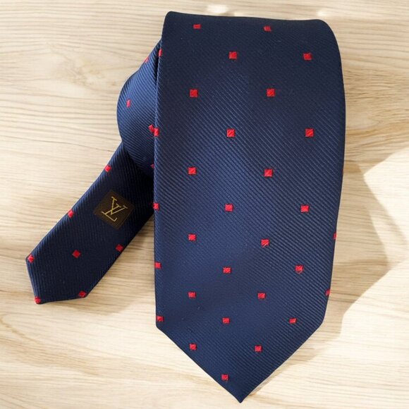 Louis Vuitton Handmade 100% Silk Tie Blue Red Men's Designer Luxury - Picture 1 of 16